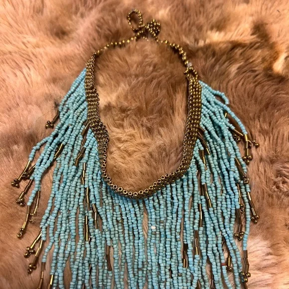 Turquoise Beaded Fringe Choker Necklace - Picture 3 of 4
